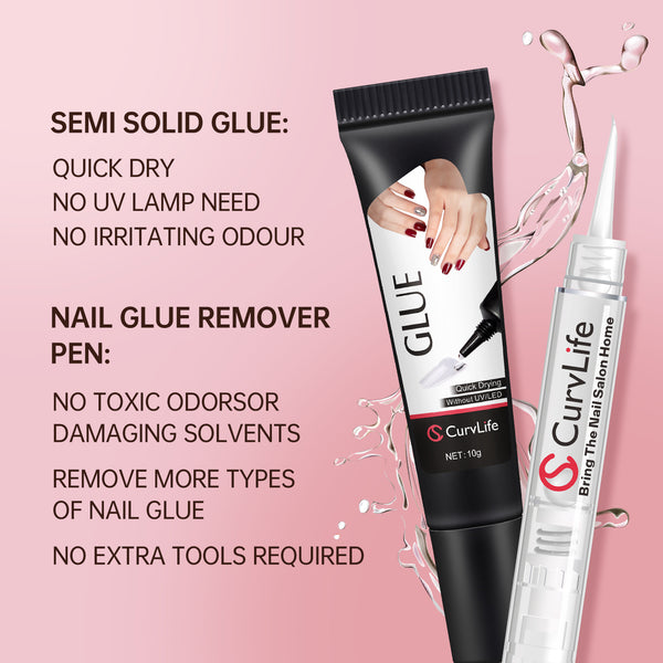 Semi-solid glue New Upgrade Super Strong Quick drying with remover kit for nails