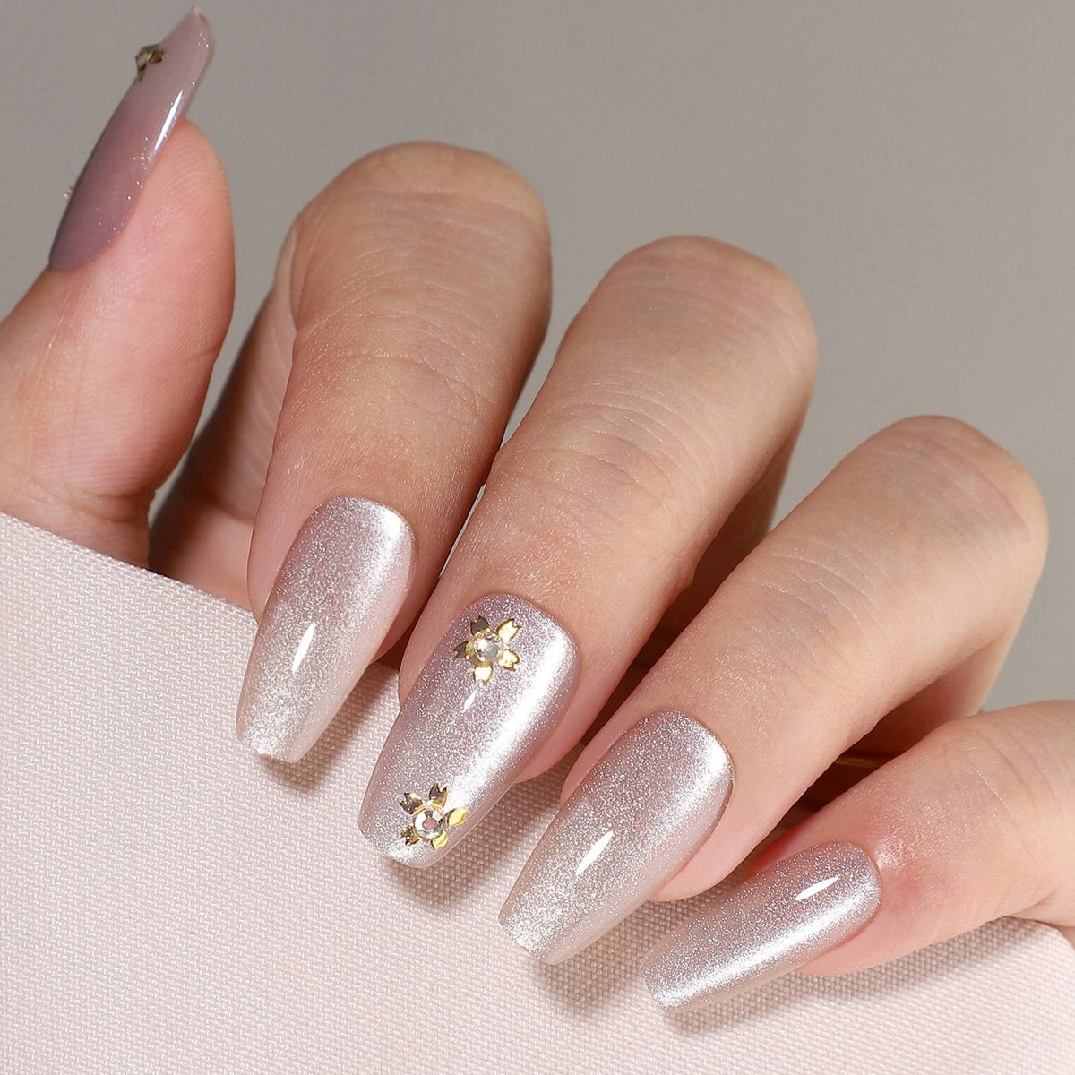 Nail Art Ideas Coffin Pink Cat eye Medium Glossy Press On Nails CurvLife