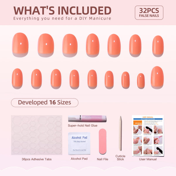 Gel Press On Nails 16 Sizes-32 Pcs Kit A444 MH-4