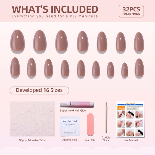 Gel-Press-On-Nägel, 16 Größen, 32-teiliges Set, A357 MH-3