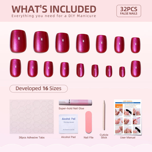 Gel-Press-On-Nägel, 16 Größen, 32-teiliges Set, XNMY205