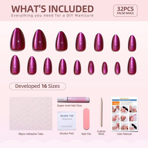 Gel-Press-On-Nägel, 16 Größen, 32-teiliges Set, XNMY206