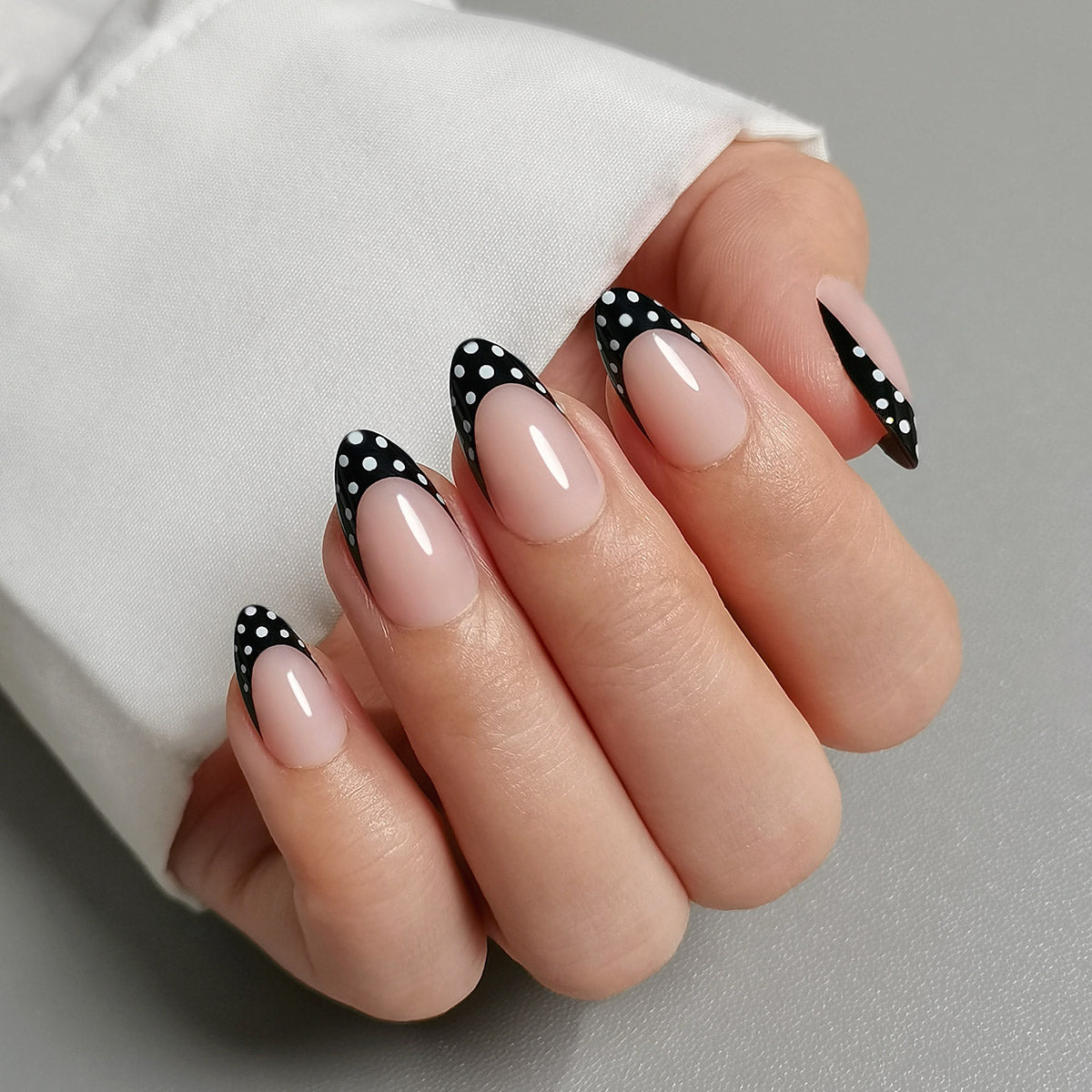 Curvlife short almond floral Press On Nails nude glossy shiny french Easy Apply Nail Art