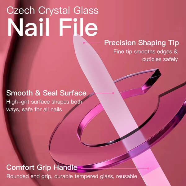 Gentle Glass Nail File for Natural Nails– Crystal Nano Filer, Smooth & Non-Damaging