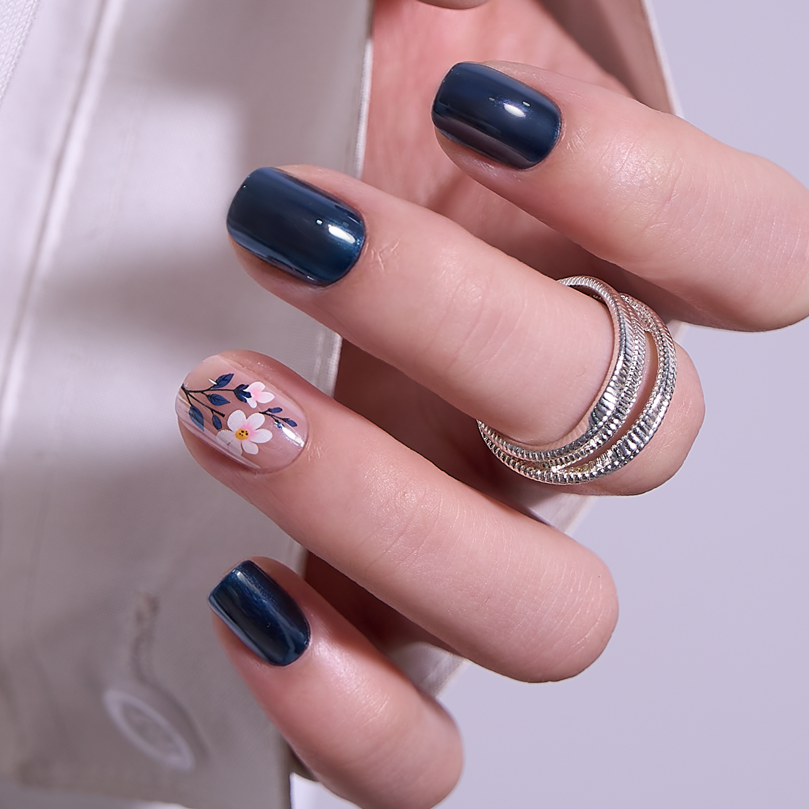 Navy Blossom - RS Squoval