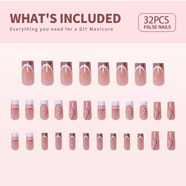 Gel-Press-On-Nägel, 16 Größen, 32-teiliges Set W363