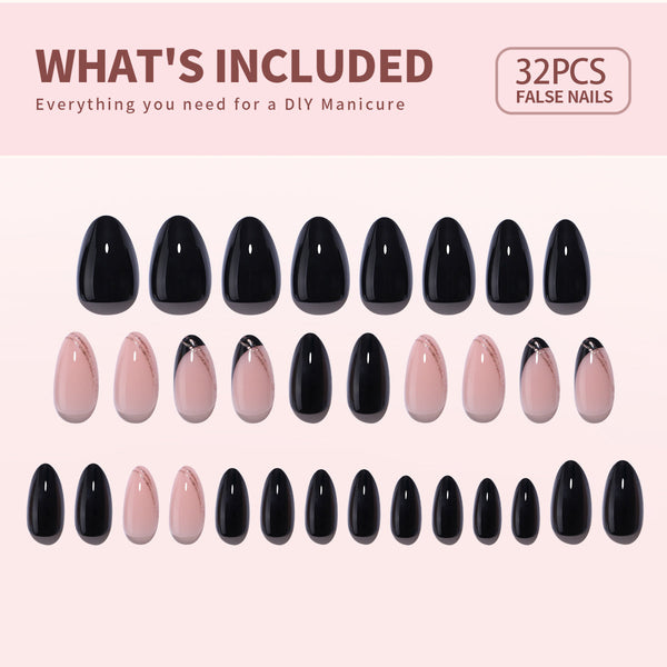 Gel-Press-On-Nägel, 16 Größen, 32-teiliges Set, X004KPHNED