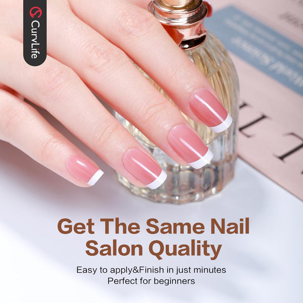 French Tips Kit – 150pcs CurvLife X-Pro Soft Gel Tips with Pre-Applied Primer, Matte & Glossy Top Coat, Solid Nail Glue Gel, UV LED Lamp, Nail File, Brush & Tools X004ERL393-Kit