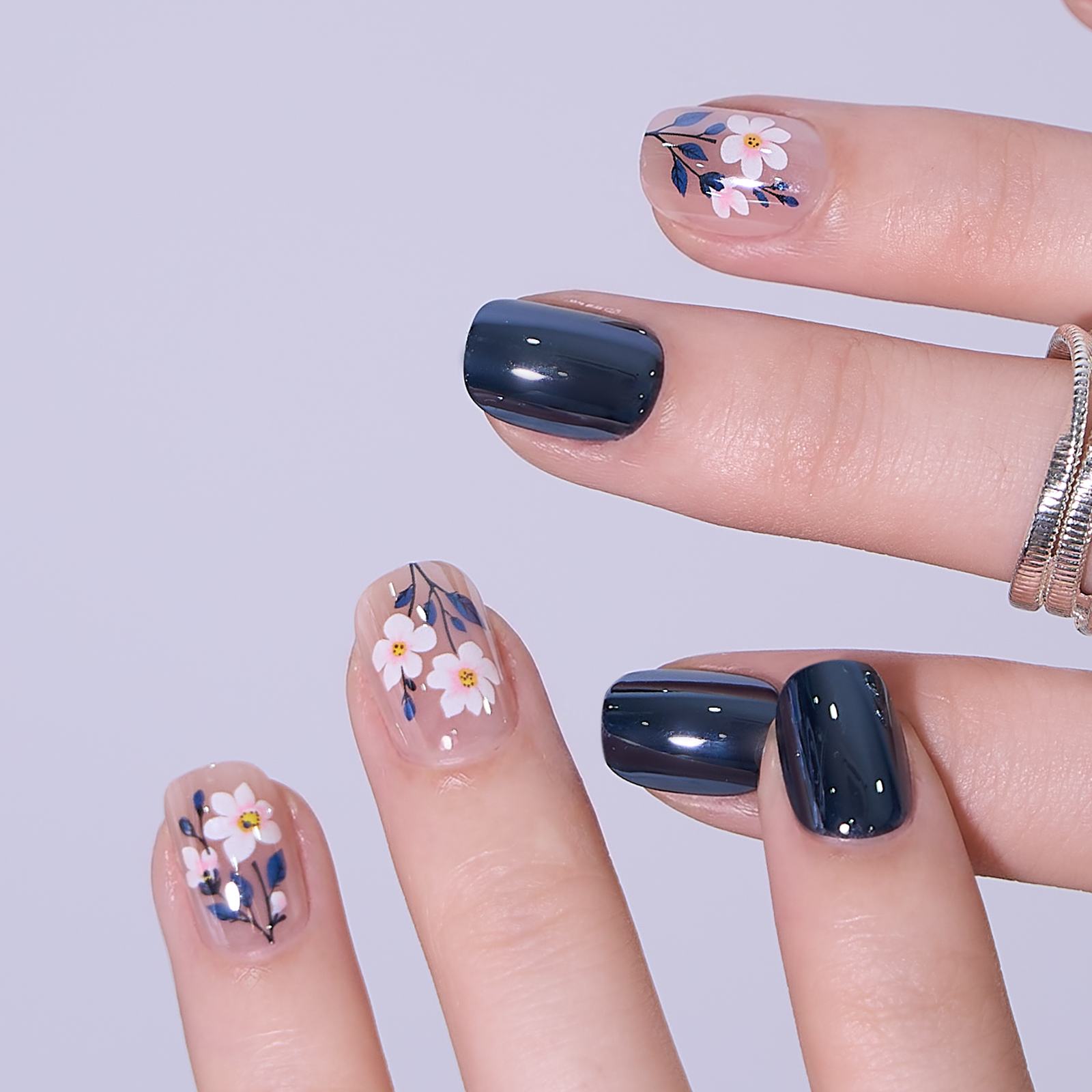 Navy Blossom - RS Squoval