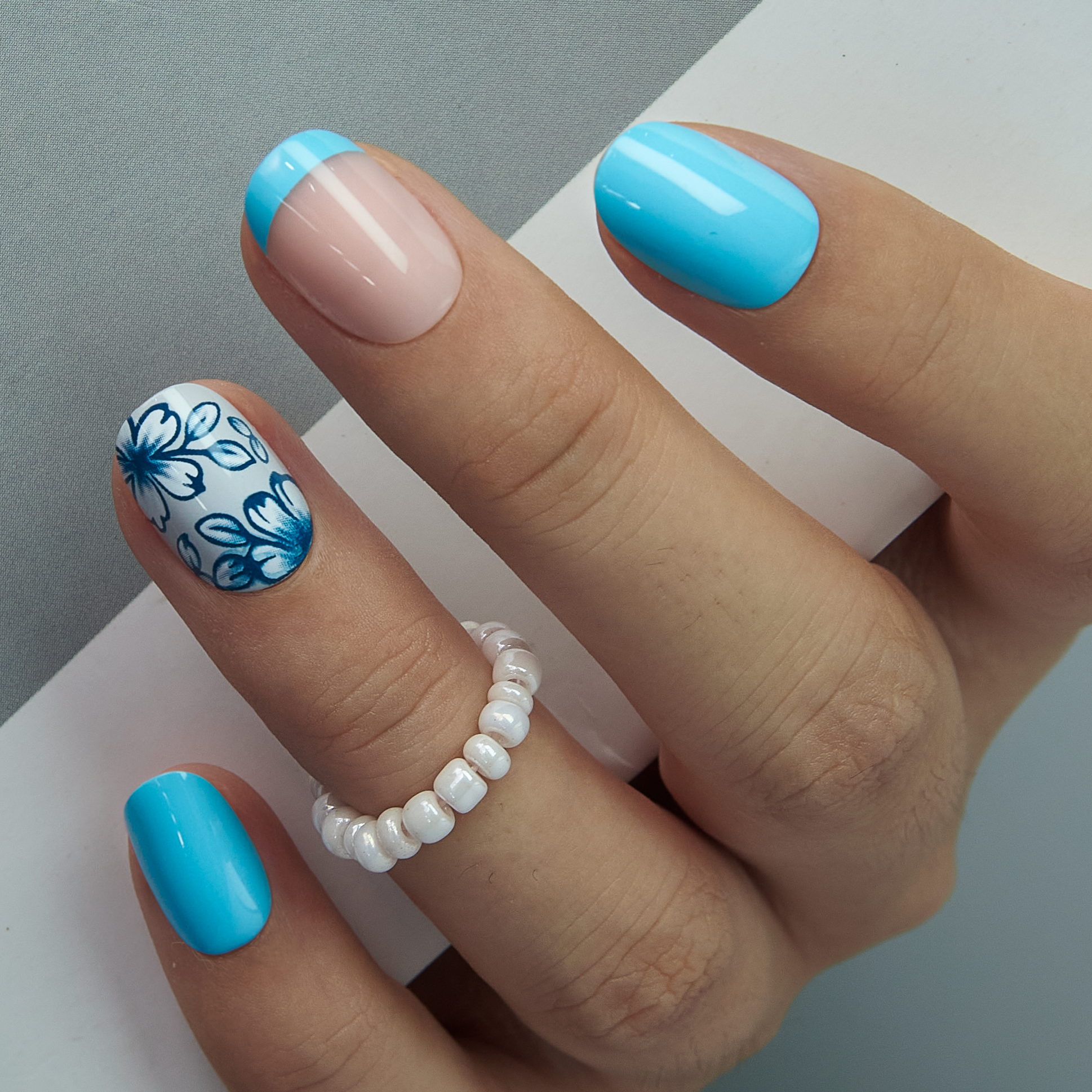 Curvlife extra short oval floral False Nails french nude glossy shiny for  spring; summer Easy Apply Nail Art – CurvLife
