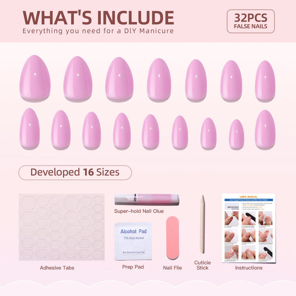 Gel Press On Nails 16 Sizes-32 Pcs Kit A283