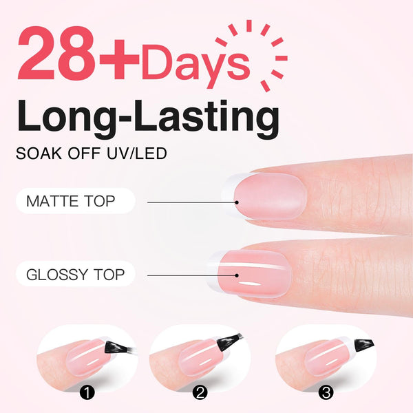 French Tips Kit – 150pcs CurvLife X-Pro Soft Gel Tips with Pre-Applied Primer, Matte & Glossy Top Coat, Solid Nail Glue Gel, UV LED Lamp, Nail File, Brush & Tools ZT-026-03-Kit