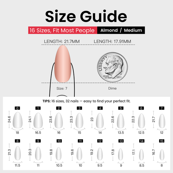 15 Größen - 30 Stück Acryl-Press-On-Nägel A449-1
