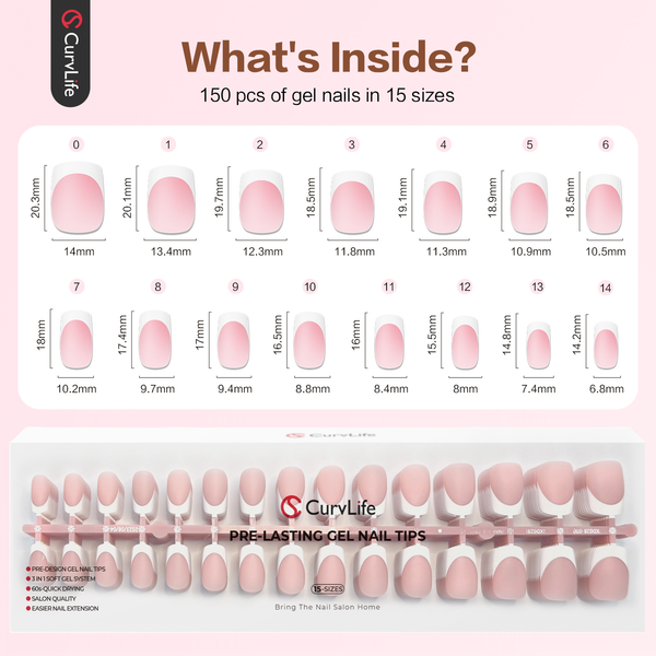 French Tips 150pcs CurvLife X-Pro Soft Gel Tips X004ERL393-150PCS