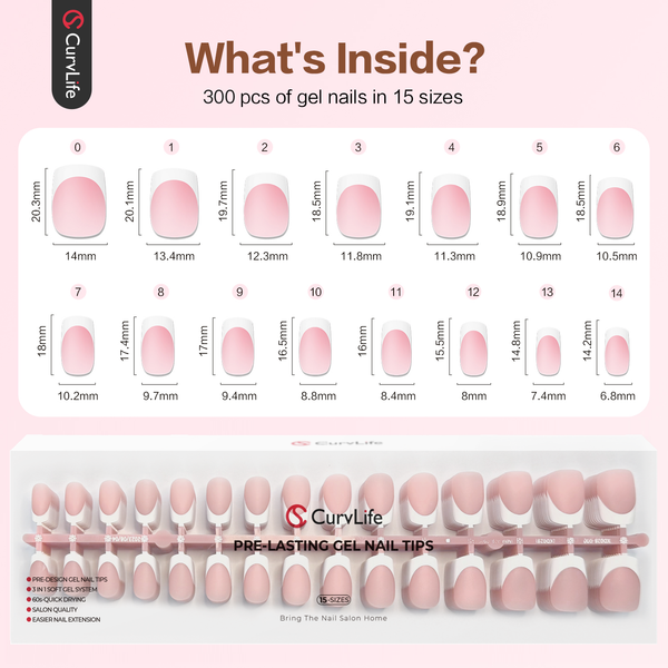 French Tips 300Pcs |15 Sizes |10 Sets Long Square Nail