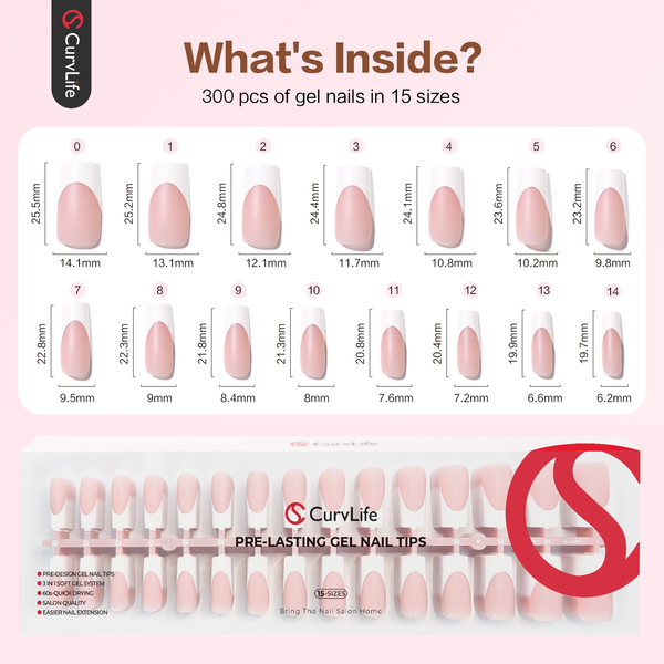 French Tips 300Pcs |15 Sizes |10 Sets Long Square Nail