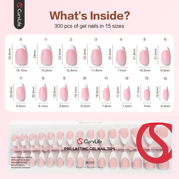 French Tips 300Pcs |15 Sizes |10 Sets Long Square Nail