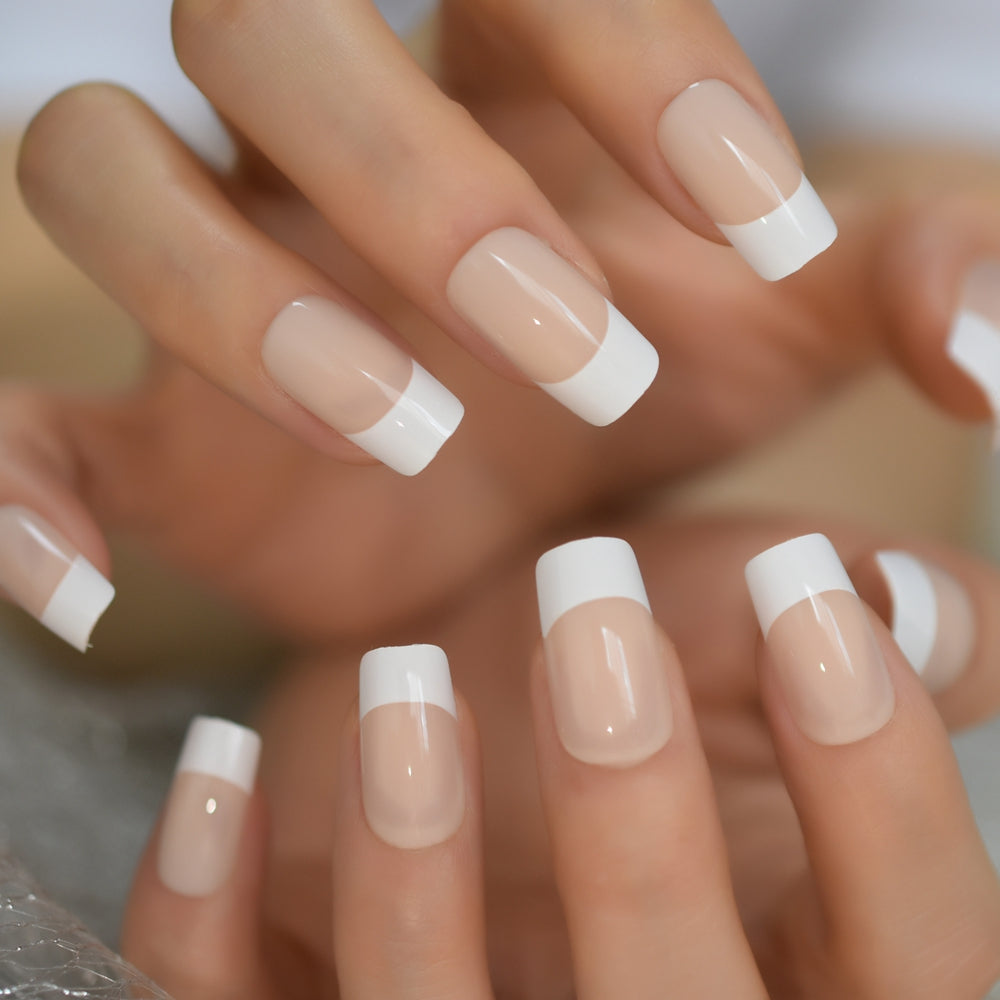 Nails Art Ideas French Long Sheer Squoval White wk26hot_press Press On