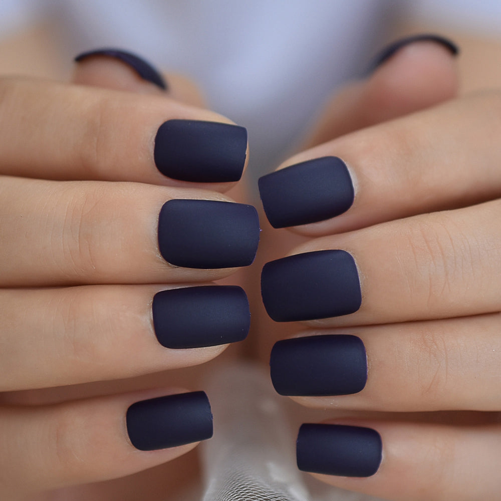Nails Art Ideas Blue Matte Navyblue Short Solid Colors Squoval wk31pre