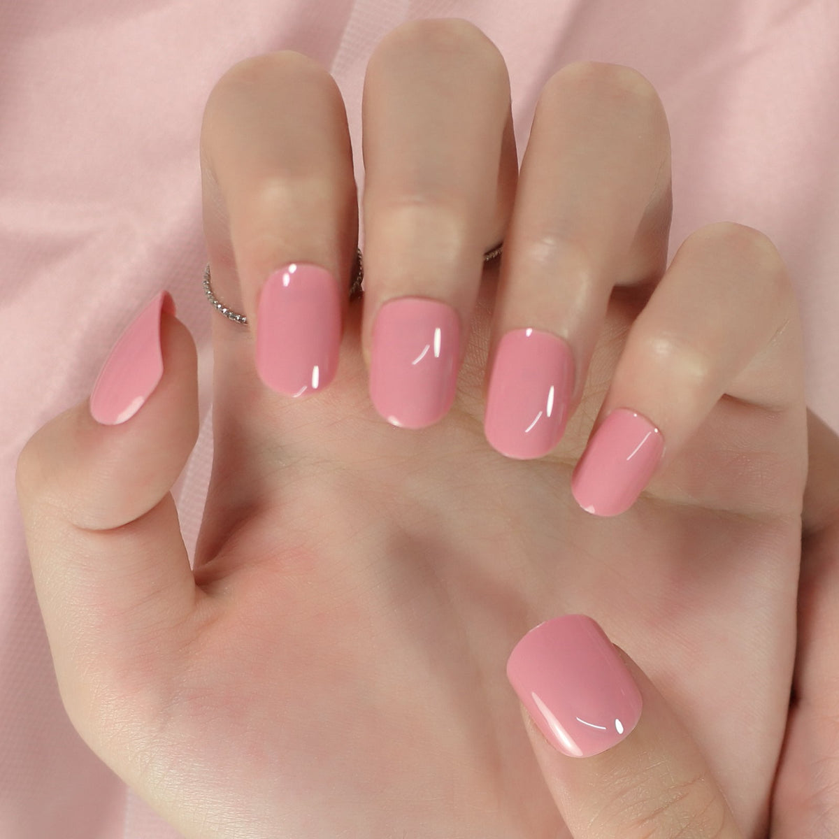 Nails Art Ideas Glossy Oval Pink Short Solid Colors24pcs set Press on