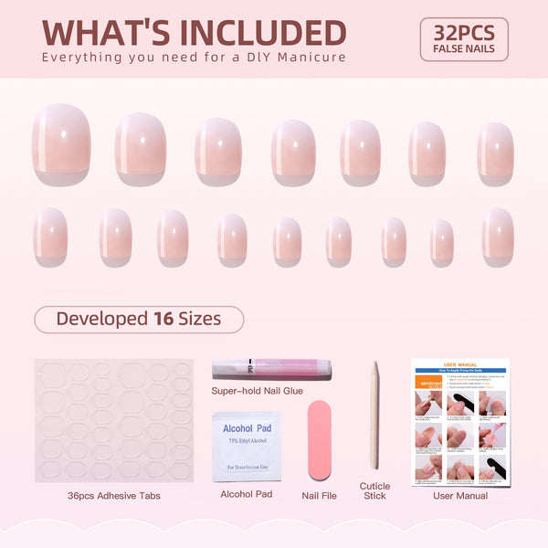 Gel Press On Nails 16 Sizes-32 Pcs Kit XNPH1743-1