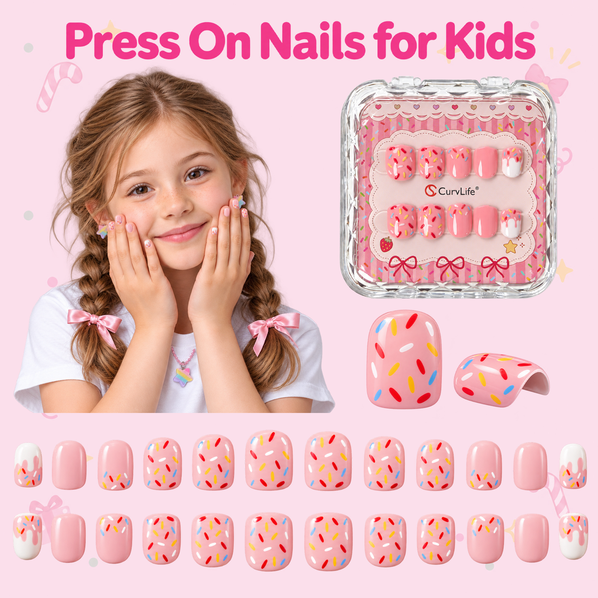 Kids Strawberry Sprinkle - Squoval
