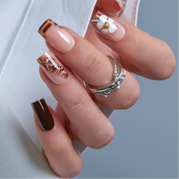 Curvlife medium square french gel press on nails nude glossy-shiny