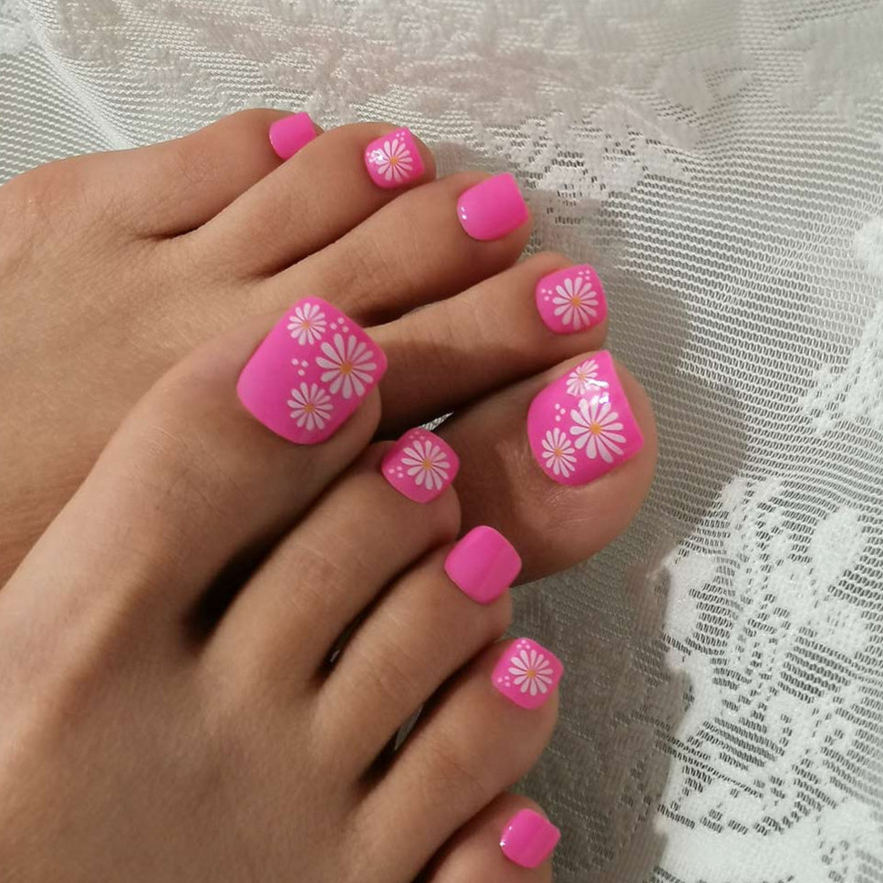Pink Daisy - Squoval-Zehennägel