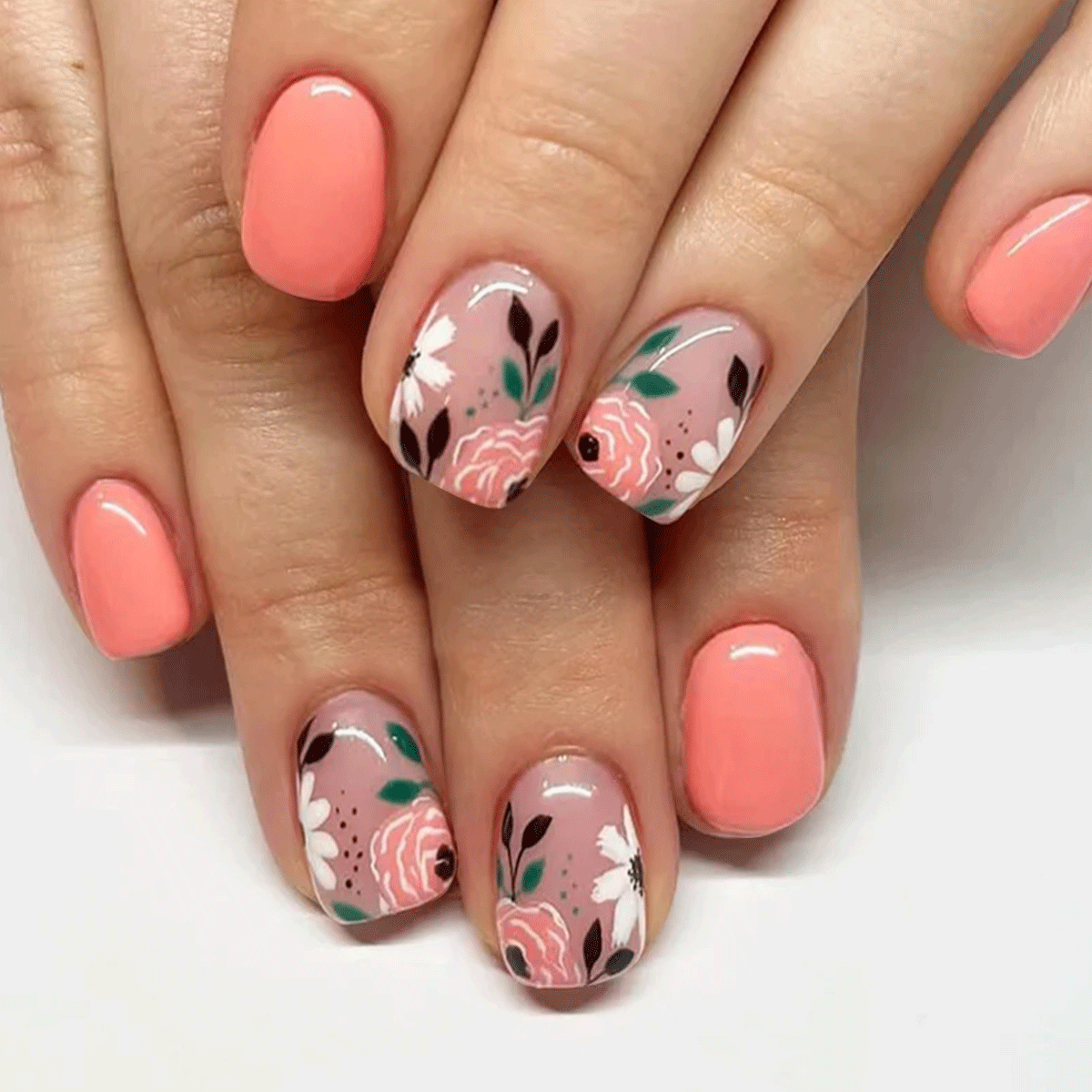 Summer Orange Floral Nails That Shine