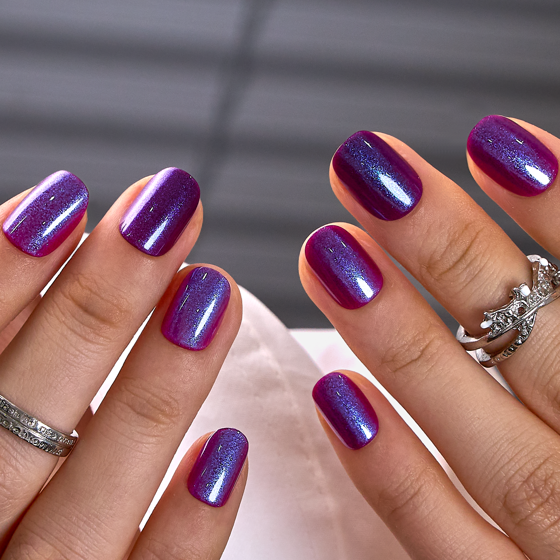 Curvlife extra short oval Fake Nails solid purple glossy shiny 2