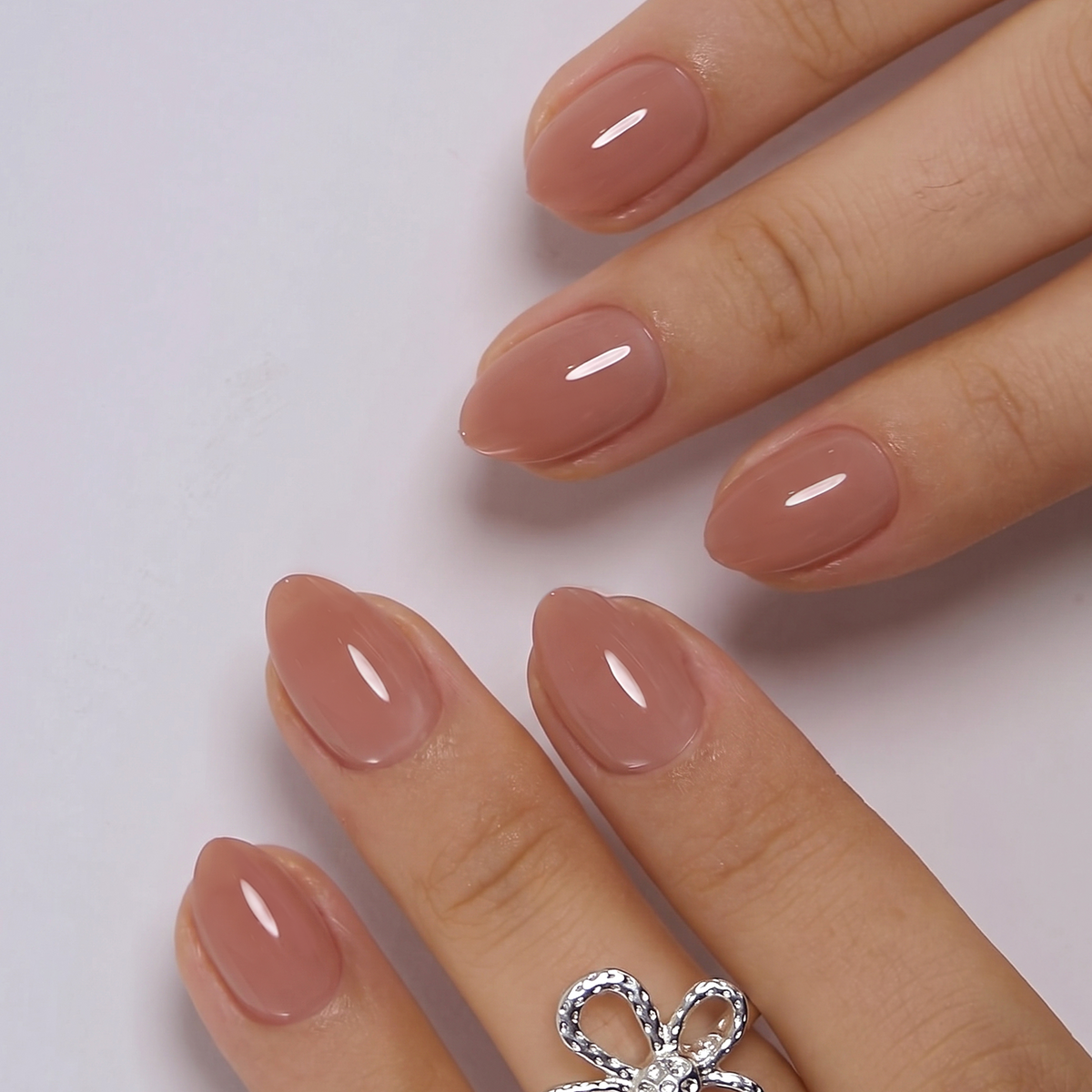 Curvlife extra-short almond soft gel press on nails nude glossy