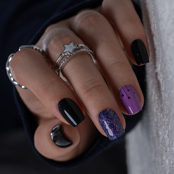 Curvlife short squoval star gel press on nails black glossy-shiny ...