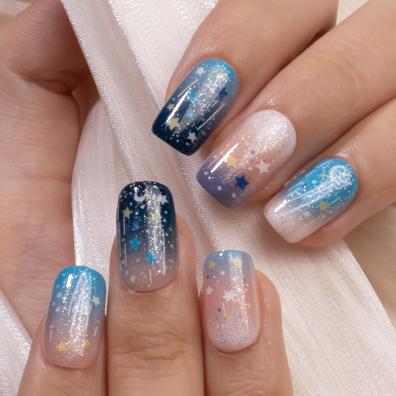 Starlit Blue Ombre Nail Art