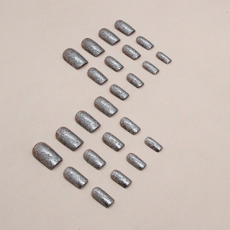 Nails Art Ideas Glitter Gray Medium Solid Colors Square Press On Nails ...