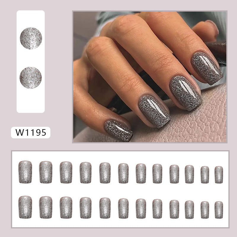 Nails Art Ideas Glitter Gray Medium Solid Colors Square Press On Nails ...