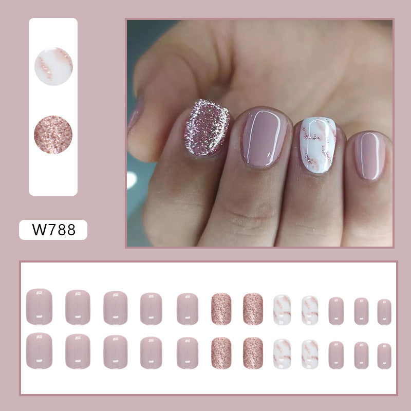 Nails Art Ideas Glitter Marble Patterns & Prints Pink Short Squoval ...