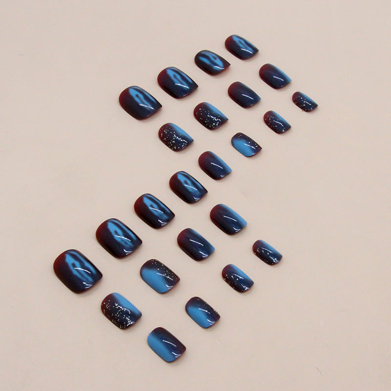 Nails Art Ideas Blue Cat eye Glossy Oval Short Solid Colors Press On ...