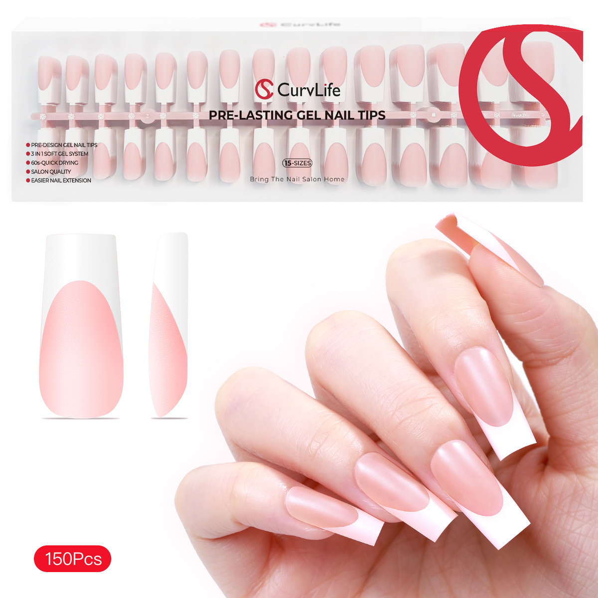 French Tips 150pcs CurvLife X-Pro Soft Gel Tips X004ERO8ZJ-150PCS