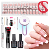 French Tips Kit–150pcs CurvLife X-Pro Soft Gel Tips with Pre-Applied Primer, Matte & Glossy Top Coat, Solid Nail Glue Gel, UV LED Lamp, Nail File, Brush & Tools X004ERO8ZJ-Kit