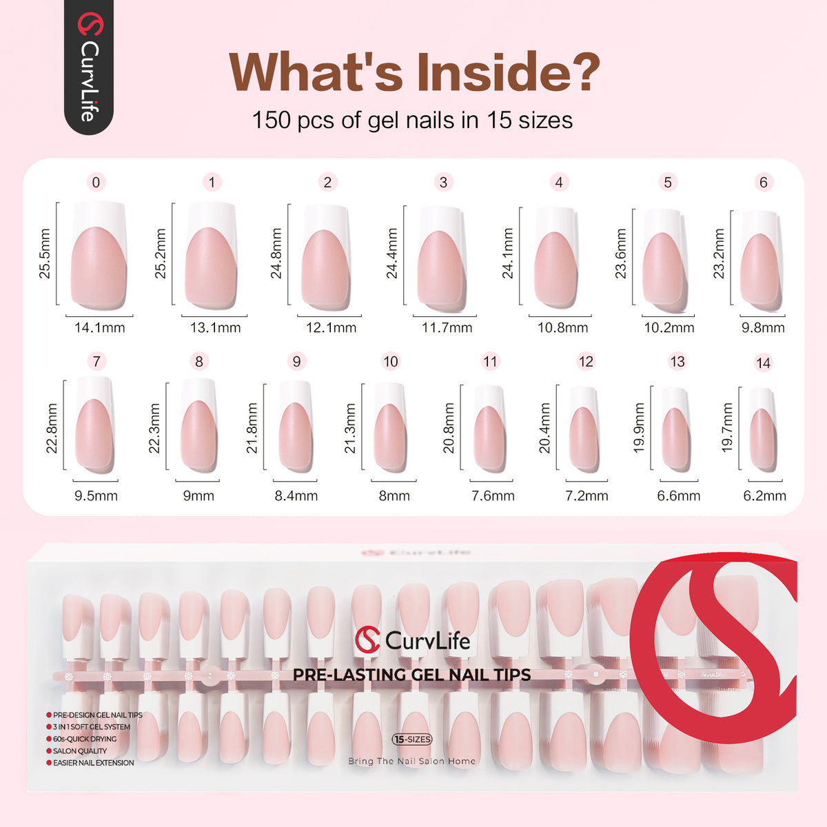 French Tips 150pcs CurvLife X-Pro Soft Gel Tips X004ERO8ZJ-150PCS