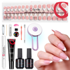French Tips Kit – 150pcs CurvLife X-Pro Soft Gel Tips with Pre-Applied Primer, Matte & Glossy Top Coat, Solid Nail Glue Gel, UV LED Lamp, Nail File, Brush & Tools X004ERO9D5-Kit