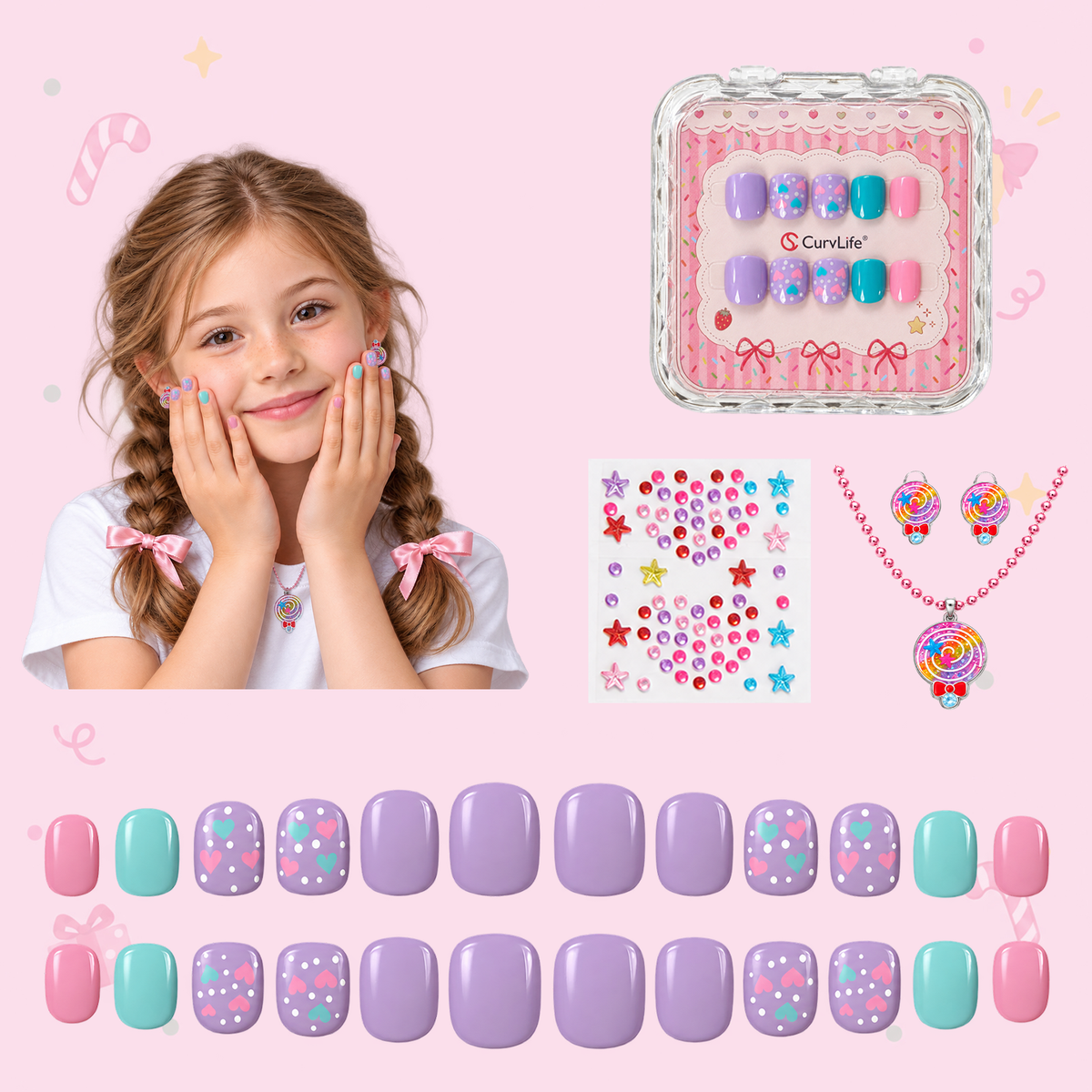 Kids Rainbow Jelly -Squoval