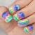 The Starting Line With Rainbow Waves Short Round Fake Nails Uv Gel Fingernails Glossy Manicure The Racing Pattern Press On Nails