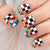 The Starting Line With Rainbow Waves Short Round Fake Nails Uv Gel Fingernails Glossy Manicure The Racing Pattern Press On Nails